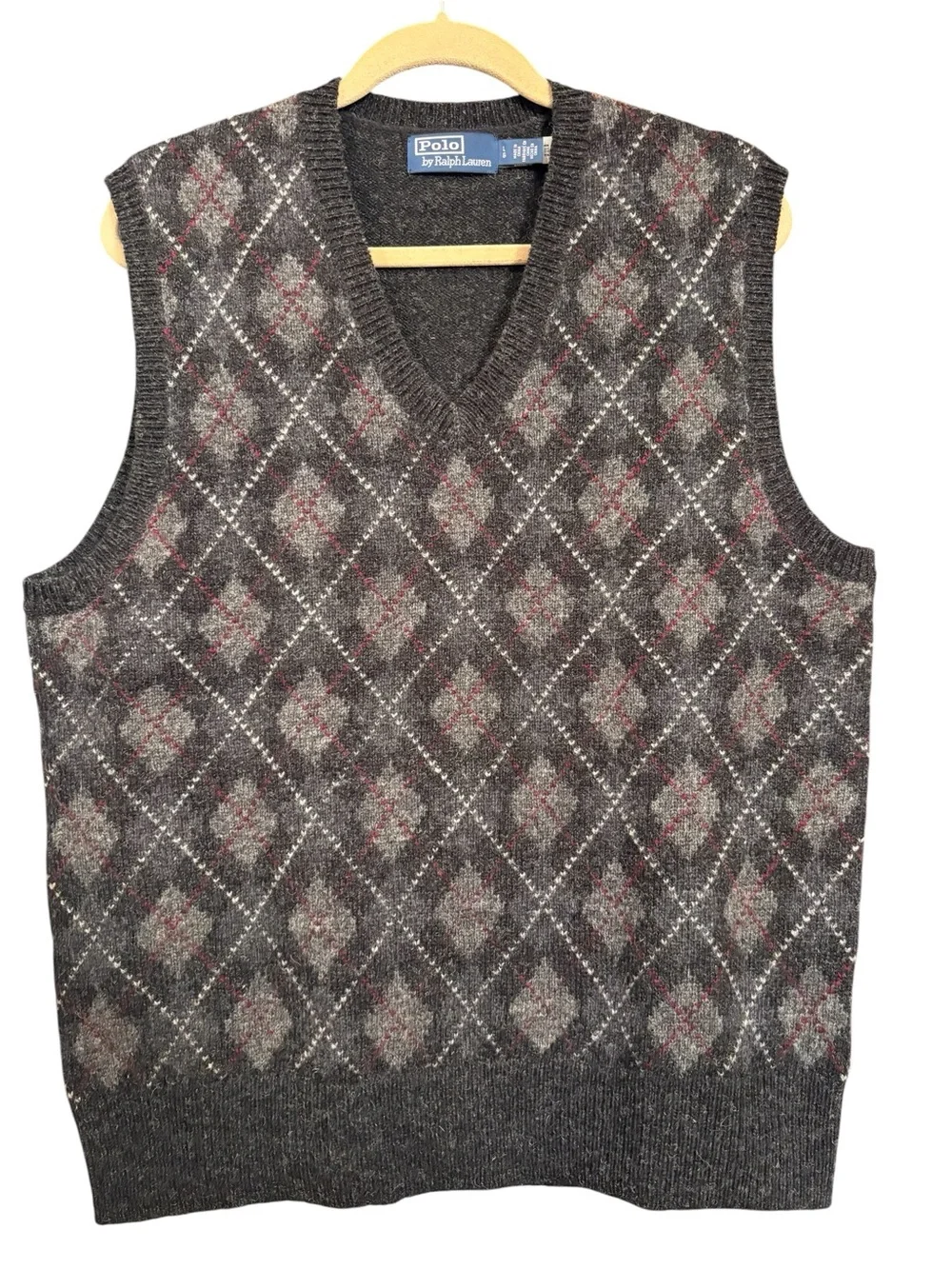 NWOT Polo Ralph Lauren Wool Argyle Sweater Vest in Charcoal Gray Men’s Large